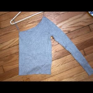 Cotton Candy LA ribbed heather grey one shoulder long sleeve top